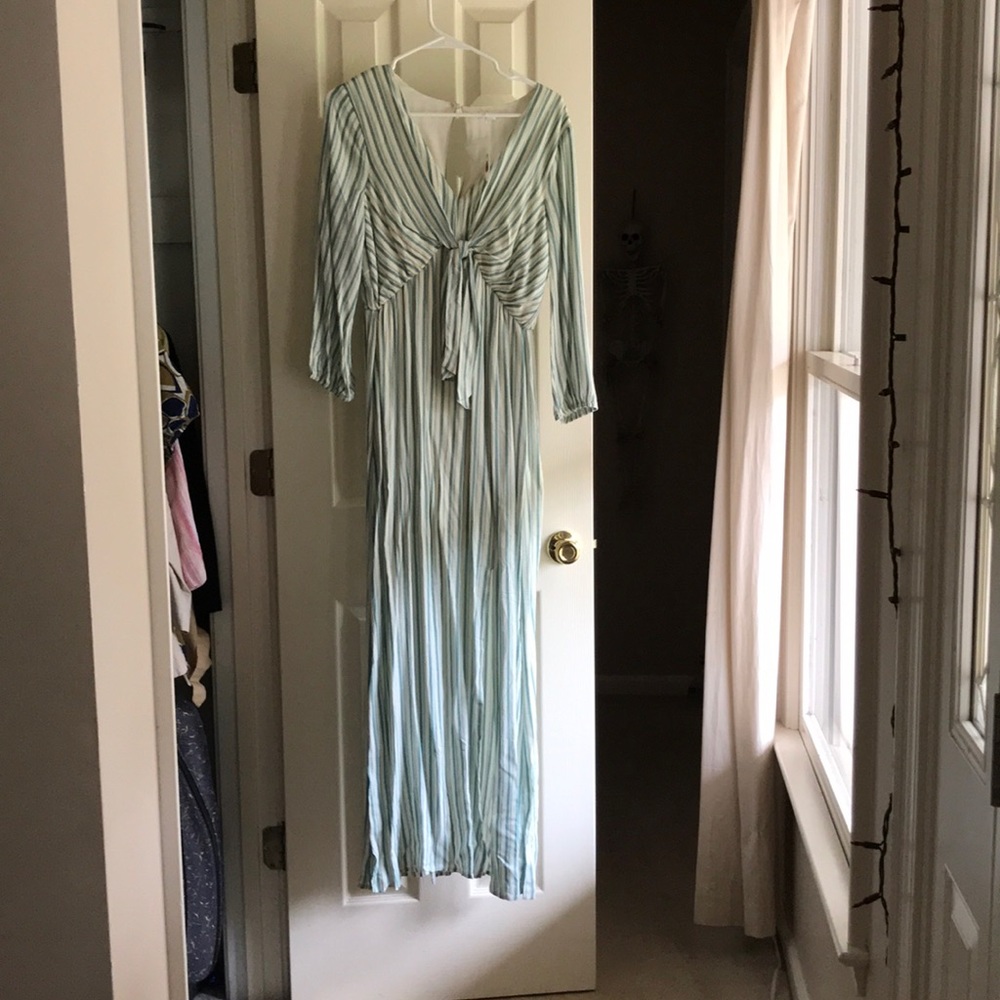 Long sleeve green striped dress